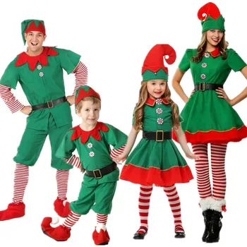 Băieți Fete Copile Costum de Halloween pentru Copii Elf lui Mos Craciun Haine Părinte-copil Seturi Adult Rosu Verde de Crăciun Îmbrăcăminte