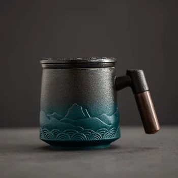 Ceramica Filtru Ceașcă de Ceai Cana cu Capac de Lux Cesti de Cafea pe Birou Mare de Apă Ceai Japonez Vintage Original Cani Mâner din Lemn Cadou