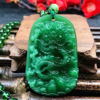 Chineză Verde Natural, sculptat manual Dragon Jad Pandantiv la Modă Sutra Bijuterii de sex Masculin și de sex Feminin Zodia Dragon Colier