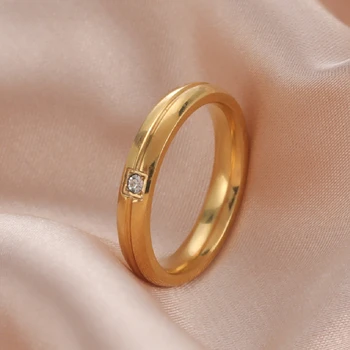 COOLTIME de Culoare de Aur Clasic Minimalist Inele de Zirconiu Inel din Otel Inoxidabil pentru Femei Bijuterii Cuplu Cadou de Aniversare de Nunta 2023