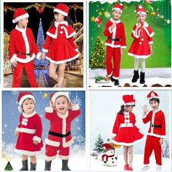 Copii de crăciun Moș Crăciun Costum Copil Copil Roșu Xmas Haine Partidul Roșu Rochie Fata Set pentru Copii de Anul Nou Mos Craciun Set