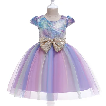 Copii fată dress moda tipărite sequin arc tifon rochie de rochie de printesa pentru fete rochie petrecere rochie de fată rochie