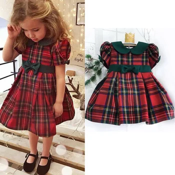 Copilul Fete Drăguț De Crăciun Dress Arc Dublu Carouri Rochii De Partid Pentru Fete Jocuri Pentru Copii Princess Maneca Scurta Fete