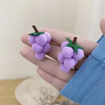 Coreeană Amuzant Struguri Forma Lână Simțit Ureche Stud 3D Minunat de Fructe Clip Cercei pentru Fete Femei Moda Bijuterii