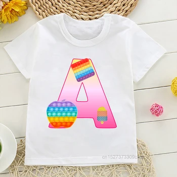 Drăguț Pop Alfabet A-Z Cu Colorat Inghetata De Mere Pătrat Grafic De Imprimare T-Shirt Fete Kawaii Petrecere De Ziua De Vara De Top Tees