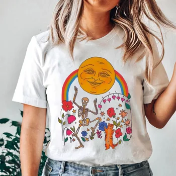 Femei Schelet de Imprimare Grunge Estetice Goth Tricou de Floarea Soarelui Cat Graphic Tee de Vară de Moda de sex Feminin de Îmbrăcăminte Streetwear