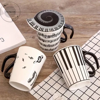 HOMIE Creativ Unic se ocupe de cana ceramica gratuit spectru lapte de cafea ceasca de ceai de personalitate cana cu capac Ceașcă instrument muzical cadou
