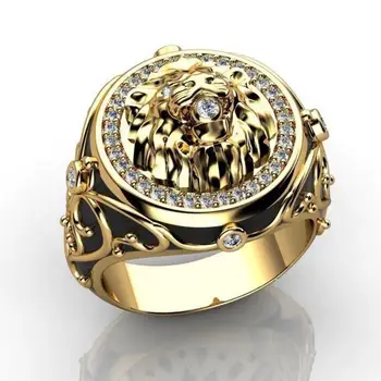 HOYON 18K Aur Galben de Culoare Plin de diamant zircon leu ring pentru bărbați nunta punk style inel de logodna pentru femei și bărbați bijuterii