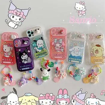 Kawaii Hello Kittys Kuromi Melodie cu Oglindă Sta Pandantiv Cazuri de Telefon pentru Iphone 14 13 12 11Pro Max Xr Max Capacul din Spate