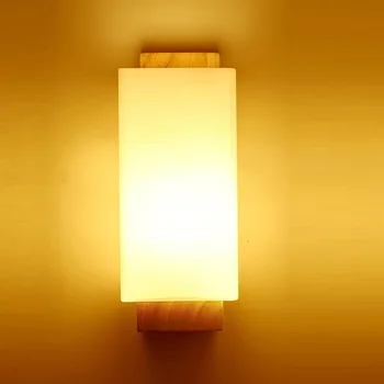 Lemn Lampă de Perete Modernă Stil Nordic E26 E27 Bec Lumini de perete de Sticlă Mată Umbra+Lemn Noptieră lumina de Noapte Pentru Acasă
