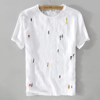 Lenjerie de pat din bumbac Cusaturi Maneci Scurte T-shirt pentru Barbati Casual Alb Grafice de Imprimare tricouri Tricouri de Vara Secțiune Subțire Topuri de sex Masculin