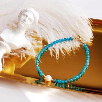 Lii Ji Apatit de apă Dulce Pearl Autentic Naturale Piatra Albastra Aur de 14K Umplut Delicată Brățară Pentru Femei