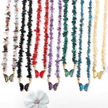 Moda Cristal Fluture Pandantiv Coliere Naturale Chip De Piatră Cravată Pietre Lanț Cu Margele Neckalce De Sex Feminin Bijuterii Femei De Lux