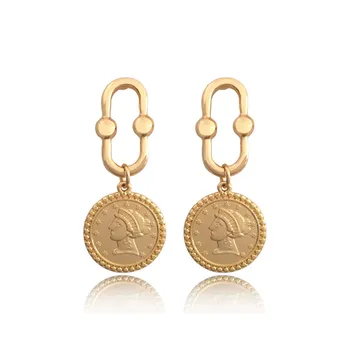 New Sosire Epocă Drăguț Monedă Legăna Cercei de Aur de Culoare Dreptunghi Rotund cu Monede Legate Picătură Cercei pentru Femei