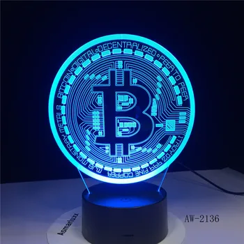 Noi Bitcoin 3d Lampa Șapte Tactil Color Led-uri Vizuale Cadou Decor de Birou Led Lumina de Noapte Minunat 7 schimbare de culoare de Lumină 3d AW-1721