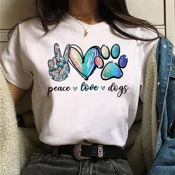 Pace Iubesc Câinii de Imprimare Tricou pentru Femei de Moda Tricou Harajuku Grafic Topuri Tee de Desene animate Drăguț Tricouri Femei Graphic T-shirt