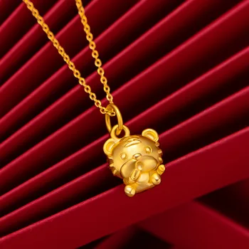 Pur Galben 18K 999 Pandantive de Aur Colier pentru Femei Clasic Tigru Cadouri de Craciun Bijuterii Nou la Modă