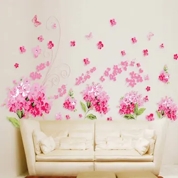 Romantic flori de Cires Flori Autocolante de Perete pentru Camera de Nunta Acasă Decorare Camera de zi Dormitor Hortensie Roz cu Flori picturi Murale