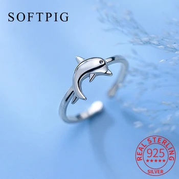 SOFTPIG Real 925 Sterling Silver Dolphin Inel Reglabil Pentru Femei de Moda Drăguț Animale de Bijuterii Fine Minimalist Accesorii