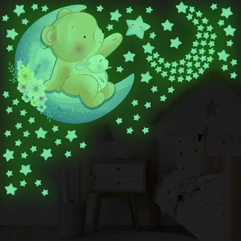 Stele luminoase Autocolante de Perete pentru Copii Camera Copilului Dormitor Tavan Decor Acasă Fluorescente Ursul Desene animate Strălucire În Întuneric Autocolante