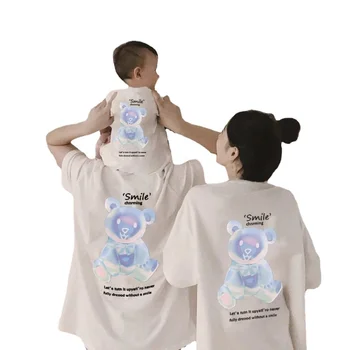 Urs drăguț Părinte-copil purta O familie de trei Vară Desene animate Mama și Tata și Copilul Fata de Copii T-shirt de Familie haine de potrivire