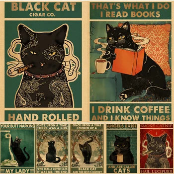 Vintage Black Cat Poster Fundul Servetele Postere, Printuri Domnul Meu Perete Imagini Haioase Baie Pictura Decor Acasă Autocolante De Perete
