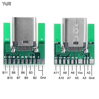 YUXI USB-C Conector USB 3.1 Type C de Bord 24 De Pini de sex Masculin de sex Feminin Soclu de Tip C Adaptor de Bord pentru Sârmă de Lipire prin Cablu PCB