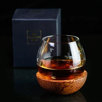ÎNCET-ROLA de Sticlă Roly-poly Design Sferic Whisky Plăcută Ochelari Meci Palet din Lemn Gust de Coniac Snifters Pahar de Whisky